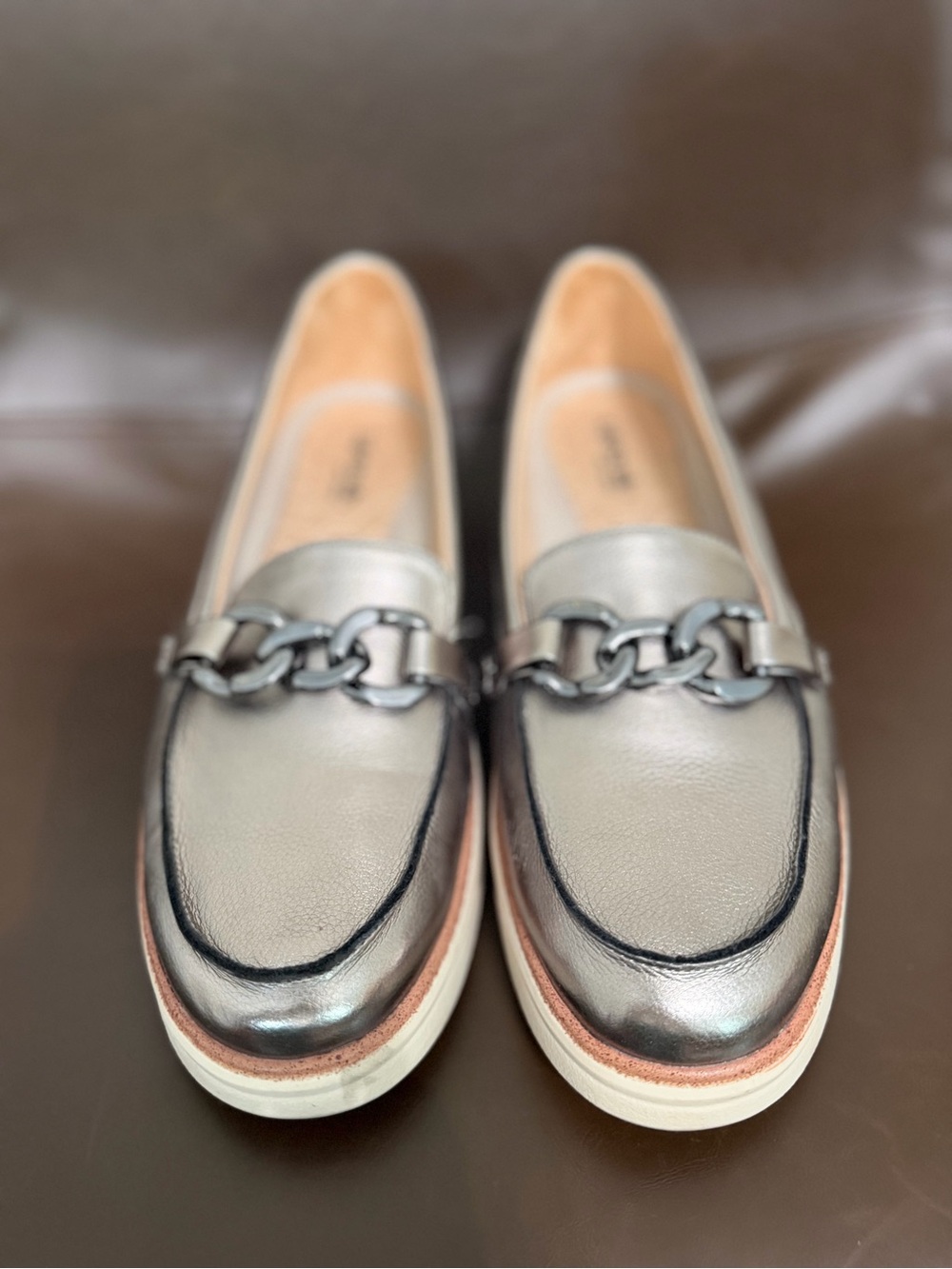 Life stride Metallic Silver Chain-Trim Women’s Loafers